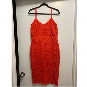 Orange Lace Midi Dress